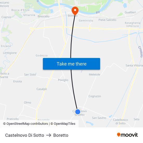 Castelnovo Di Sotto to Boretto map
