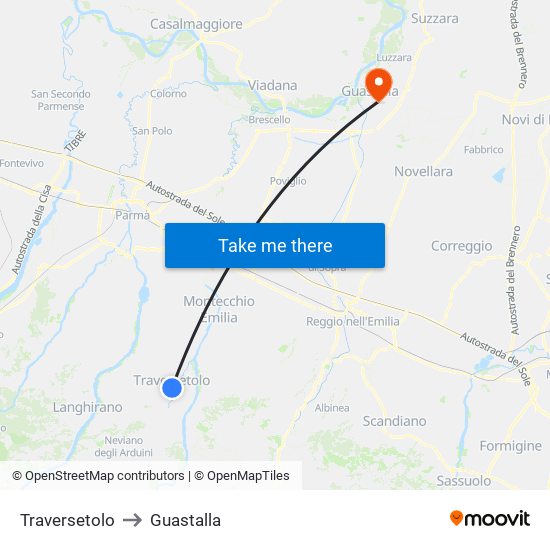 Traversetolo to Guastalla map