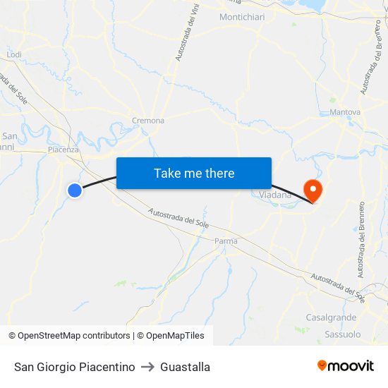 San Giorgio Piacentino to Guastalla map