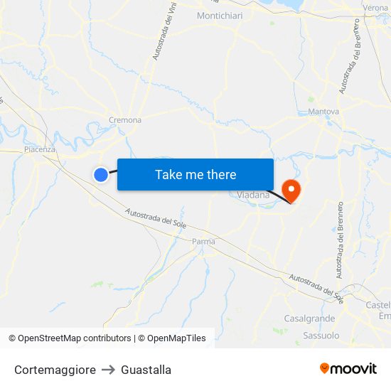Cortemaggiore to Guastalla map