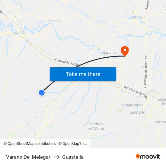 Varano De' Melegari to Guastalla map