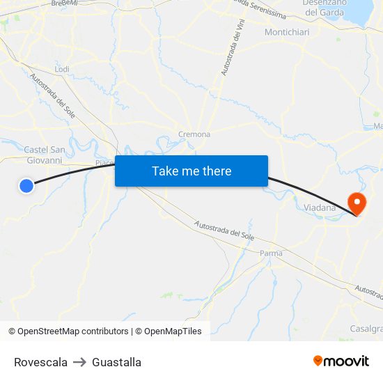 Rovescala to Guastalla map
