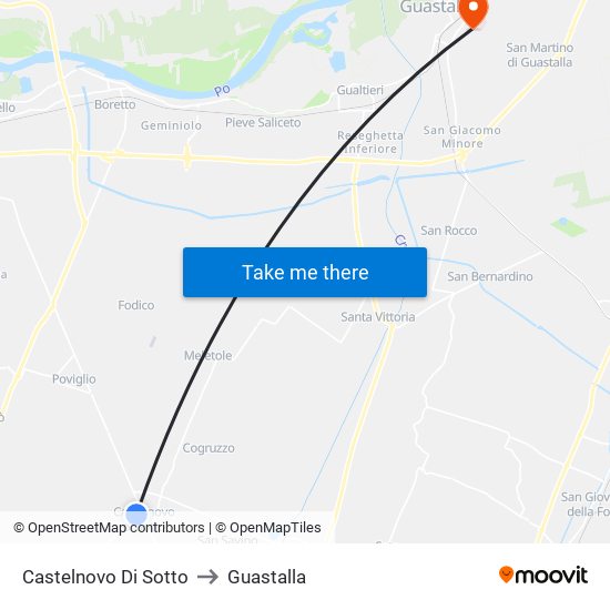 Castelnovo Di Sotto to Guastalla map