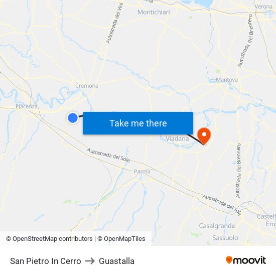 San Pietro In Cerro to Guastalla map