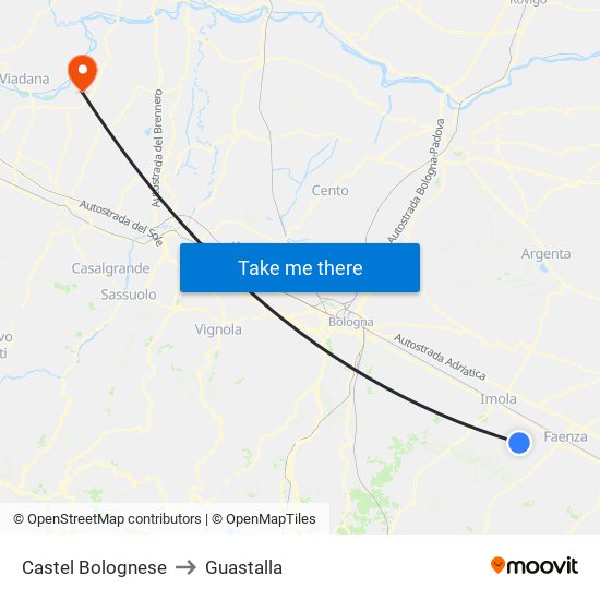 Castel Bolognese to Guastalla map