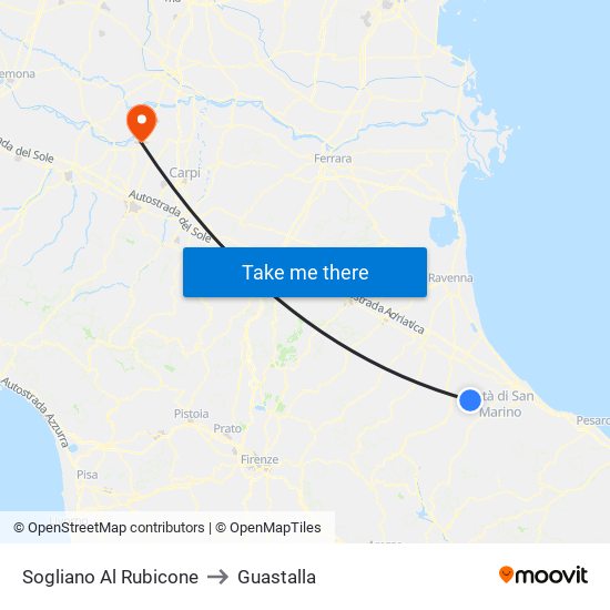 Sogliano Al Rubicone to Guastalla map