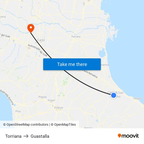 Torriana to Guastalla map