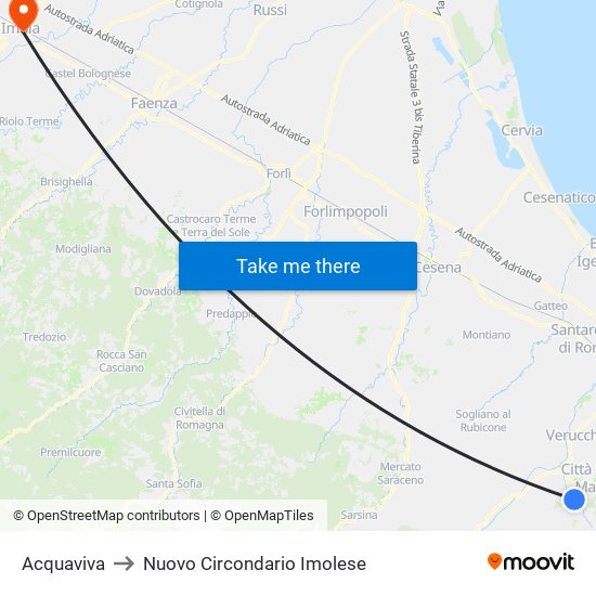 Acquaviva to Nuovo Circondario Imolese map