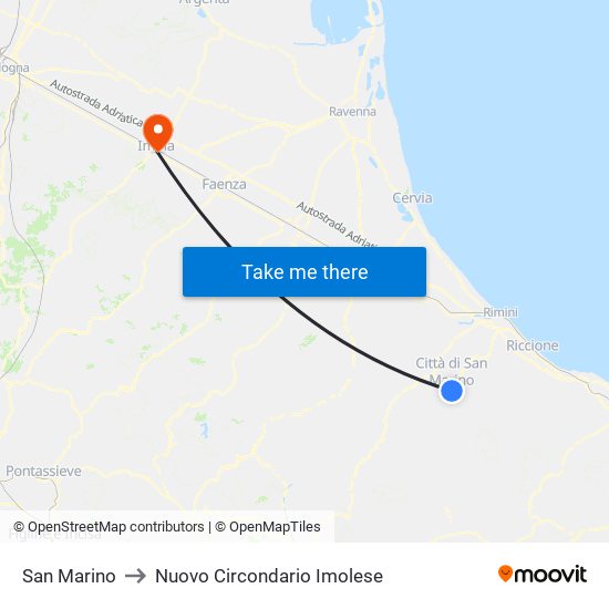 San Marino to Nuovo Circondario Imolese map