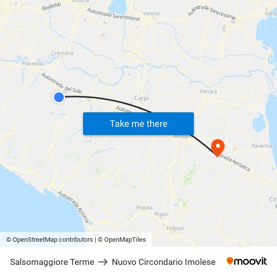 Salsomaggiore Terme to Nuovo Circondario Imolese map