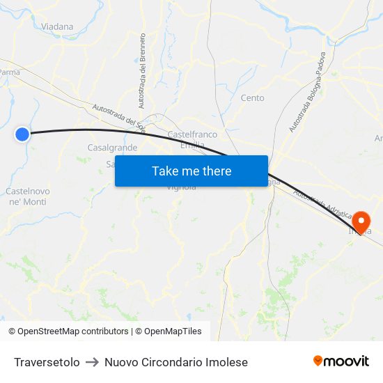 Traversetolo to Nuovo Circondario Imolese map