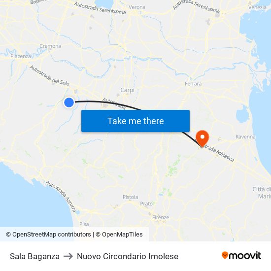 Sala Baganza to Nuovo Circondario Imolese map
