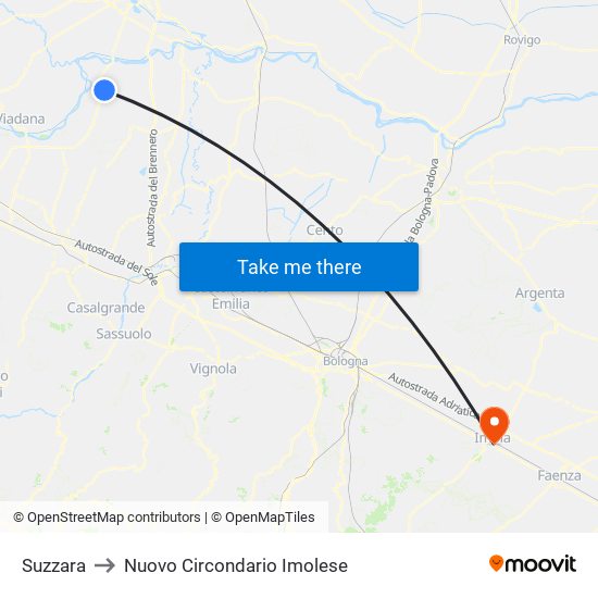 Suzzara to Nuovo Circondario Imolese map