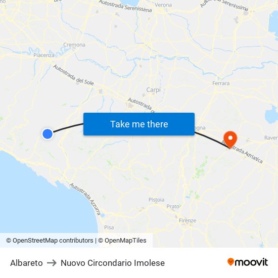 Albareto to Nuovo Circondario Imolese map
