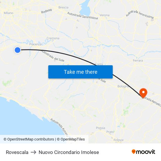 Rovescala to Nuovo Circondario Imolese map