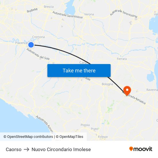 Caorso to Nuovo Circondario Imolese map