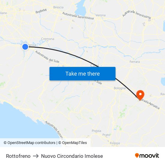 Rottofreno to Nuovo Circondario Imolese map