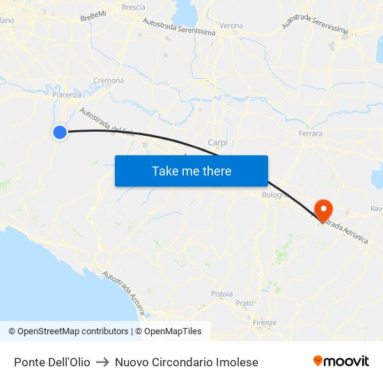 Ponte Dell'Olio to Nuovo Circondario Imolese map