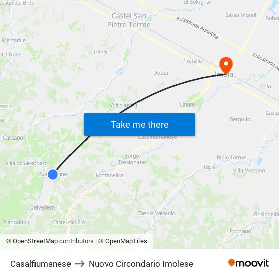 Casalfiumanese to Nuovo Circondario Imolese map