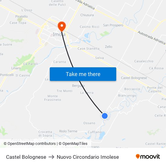 Castel Bolognese to Nuovo Circondario Imolese map