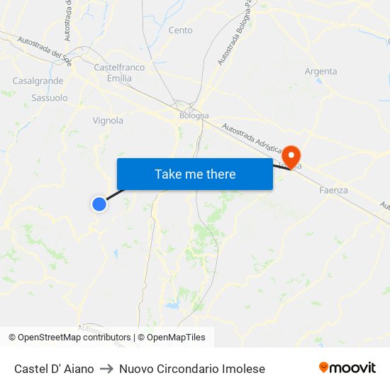 Castel D' Aiano to Nuovo Circondario Imolese map