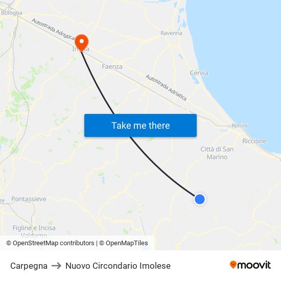Carpegna to Nuovo Circondario Imolese map