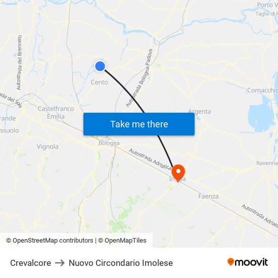 Crevalcore to Nuovo Circondario Imolese map