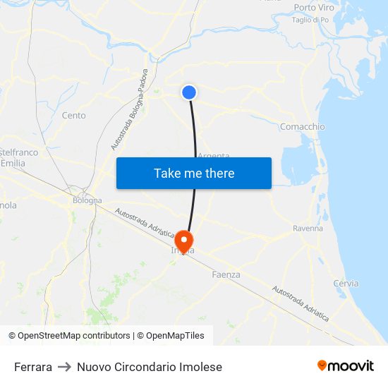 Ferrara to Nuovo Circondario Imolese map