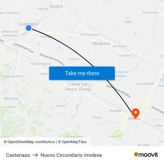 Castenaso to Nuovo Circondario Imolese map