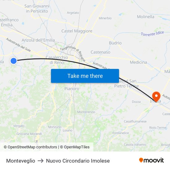 Monteveglio to Nuovo Circondario Imolese map