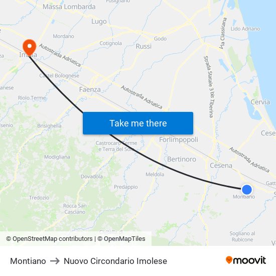 Montiano to Nuovo Circondario Imolese map