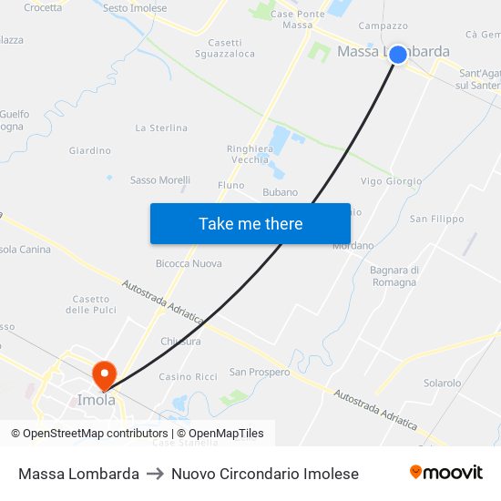 Massa Lombarda to Nuovo Circondario Imolese map