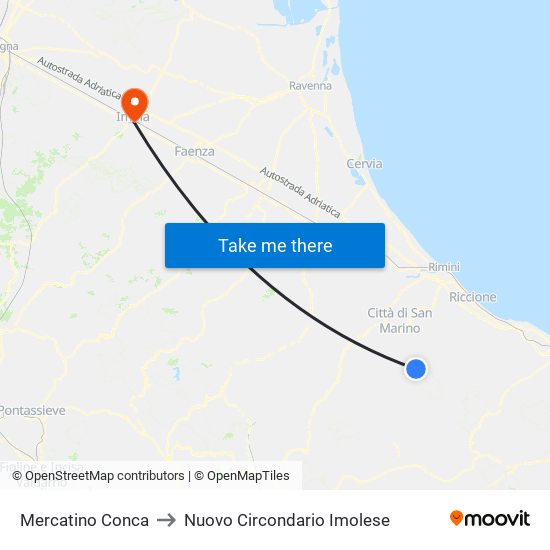 Mercatino Conca to Nuovo Circondario Imolese map