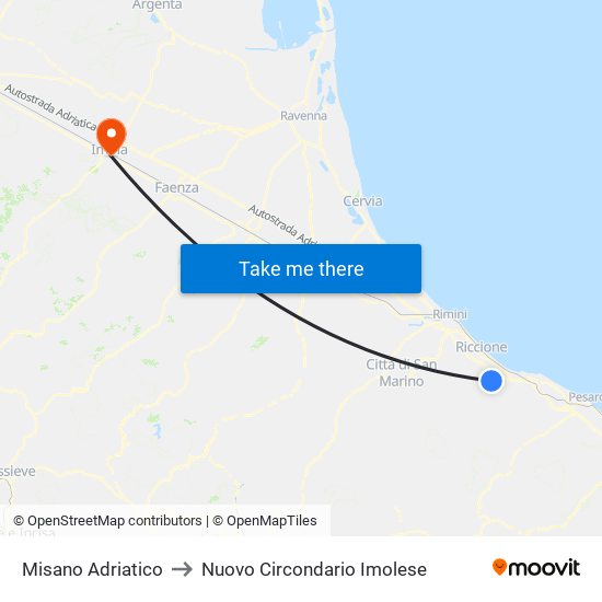 Misano Adriatico to Nuovo Circondario Imolese map