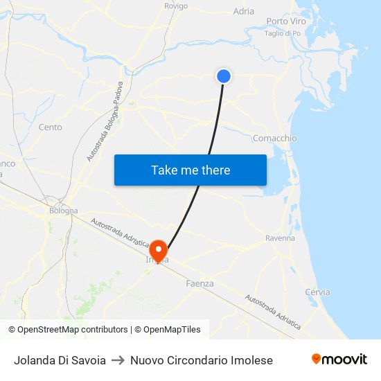 Jolanda Di Savoia to Nuovo Circondario Imolese map