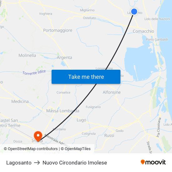 Lagosanto to Nuovo Circondario Imolese map
