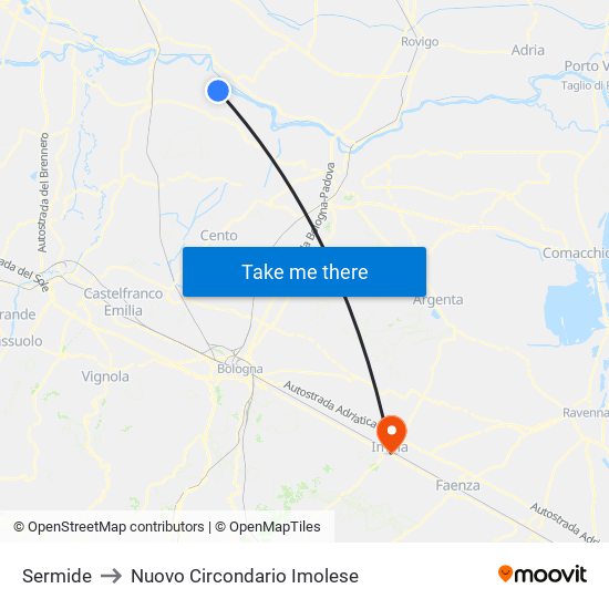 Sermide to Nuovo Circondario Imolese map