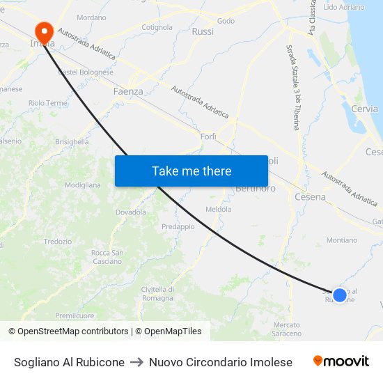 Sogliano Al Rubicone to Nuovo Circondario Imolese map