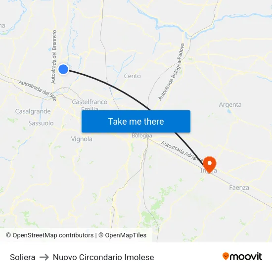 Soliera to Nuovo Circondario Imolese map