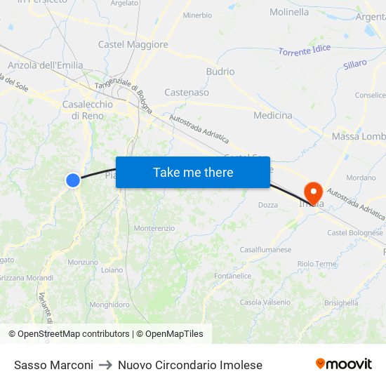 Sasso Marconi to Nuovo Circondario Imolese map