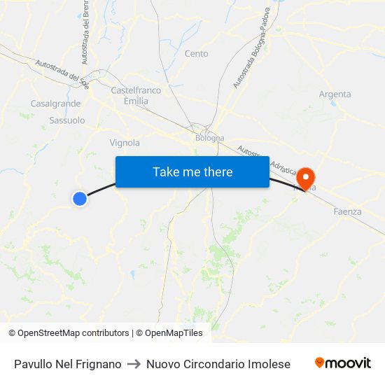 Pavullo Nel Frignano to Nuovo Circondario Imolese map