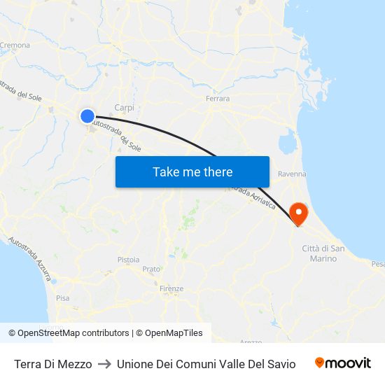 Terra Di Mezzo to Unione Dei Comuni Valle Del Savio map