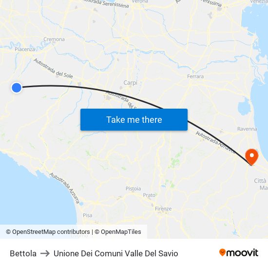 Bettola to Unione Dei Comuni Valle Del Savio map