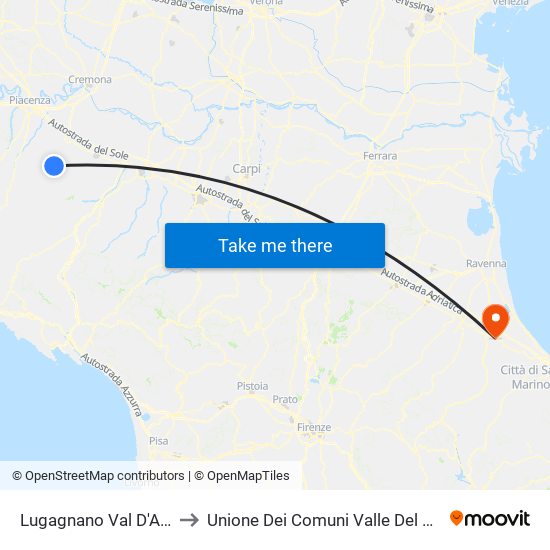 Lugagnano Val D'Arda to Unione Dei Comuni Valle Del Savio map