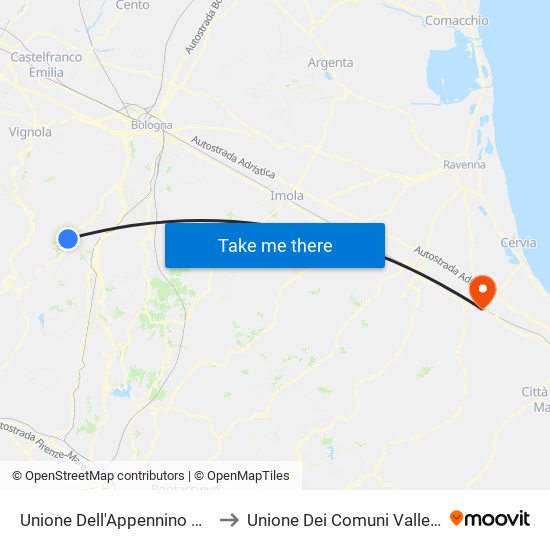 Unione Dell'Appennino Bolognese to Unione Dei Comuni Valle Del Savio map