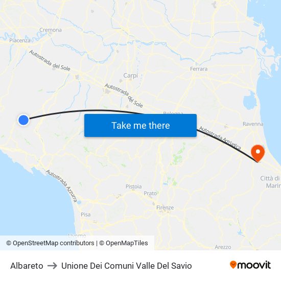 Albareto to Unione Dei Comuni Valle Del Savio map
