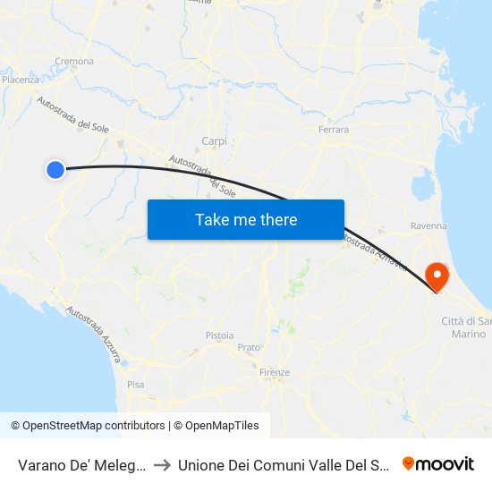 Varano De' Melegari to Unione Dei Comuni Valle Del Savio map