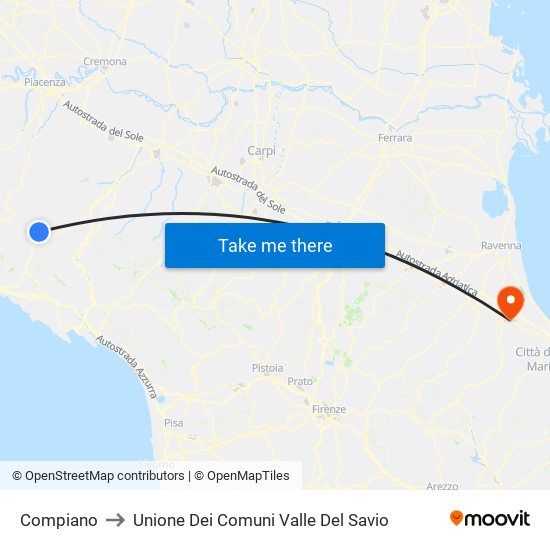 Compiano to Unione Dei Comuni Valle Del Savio map