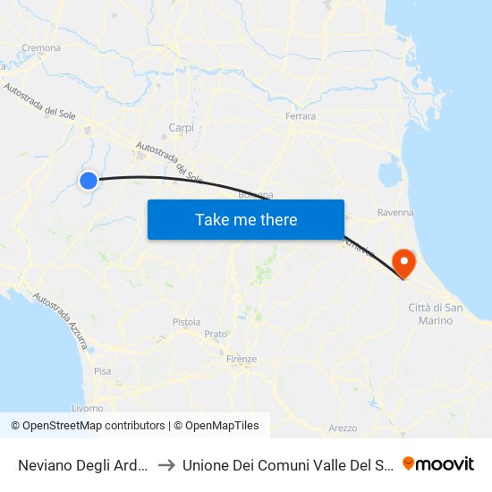 Neviano Degli Arduini to Unione Dei Comuni Valle Del Savio map