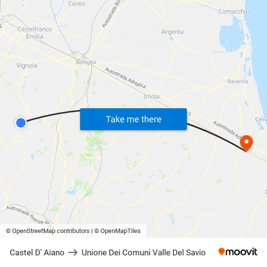Castel D' Aiano to Unione Dei Comuni Valle Del Savio map